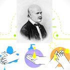 Semmelweis, en un retrato de su época, y parte del doodle que le dedicó Google.