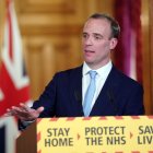 London (United Kingdom), 06/04/2020.- A handout photo made available by n10 Downing street shows Britain"s Foreign Secretary Dominic Raab holding a digital Covid-19 press conference in n10 Downing street in London, Britain, 06 April 2020. British Prime Minister Johsnon remains under observation at the St.Thomas"s Hospital in London. Countries around the world are taking increased measures to stem the widespread of the SARS-CoV-2 coronavirus which causes the Covid-19 disease. (Reino Unido, Londres) EFE/EPA/PIPPA FOWLES/ 10 DOWNING STREET / HANDOUT This image is for Editorial use purposes only. The Image can not be used for advertising or commercial use. The Image can not be altered in any form. Credit should read Pippa Fowles/n10 Downing street. HANDOUT EDITORIAL USE ONLY/NO SALES BRITAIN GOVERNMENT PANDEMIC CORONAVIRUS COVID19