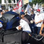 Guayaquil. Manifestantes de los gremios de trabajadores rechazaron las medidas económicas del Gobierno Nacional.