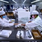 Workers package rabies vaccine at a lab at the Yisheng Biopharma company, where researchers are trying to develop a vaccine for the COVID-19 coronavirus, in Shenyang, in China"s northeast Liaoning province, on June 9, 2020. 
 China has mobilised its army and fast-tracked tests in the global race to find a coronavirus vaccine, and is involved in several of the dozen or so international clinical trials currently under way.  / AFP / NOEL CELIS

 CHINA-HEALTH-VIRUS