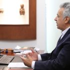 El presidente Lenín Moreno, durante la videoconferencia con ocho de sus pares regionales.