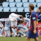 Los jugadores de Celta de Vigo celebran el empate de Aspas sobre la hora.
