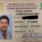 La foto del carné del presidente del Consejo de Participación Ciudadana fue difundida por el Departamento de Prensa del ente.