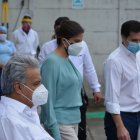 Acto. María Paula Romo, nominada a la vicepresidencia, acompañó al presidente Lenín Moreno ayer a Guayaquil.