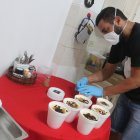 Domingo Jaramillo de 31 años, en la preparación del morocho.