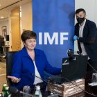 La directora del FMI en una videoconferencia. Las negociaciones con el FMI se realizaron de manera virtual.