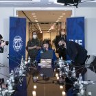 La directora del FMI, Kristalina Georgieva, en reuniones virtuales tras la pandemia de Covid-19.