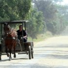 Un familia menonita circula en un carruaje, en la comunidad Villa Nueva, Santa Cruz (Bolivia).
