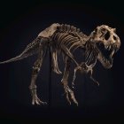 Fotografía cedida por Christie"s donde aparece Stan, de nombre científico BHI 3033, un esqueleto de Tiranosaurio rex de casi cuatro metros de alto y otros doce desde la cabeza a la última vértebra de la cola, procedente del Instituto de Investigación Geológica Black Hills en Dakota del Sur, que logró un récord de venta durante una subasta de esta casa este martes por la noche en Nueva York. El T. Rex Stan, bautizado con ese nombre en honor a su descubridor, el paleontólogo Stan Sacrison, arrasó este martes en una subasta celebrada por Christie"s en Nueva York, donde alcanzó un precio de 31,8 millones de dólares, quintuplicando su precio estimado. EFE/Christie"s /SOLO USO EDITORIAL /NO VENTAS /CRÉDITO OBLIGATORIO A CHRISTIE"S