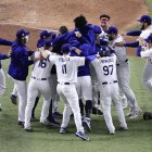 Los jugadores de los Rays celebrando en pleno la consecusión del título # 7 en su historia