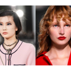 Ojos con sombras ahumadas y labios rojos.