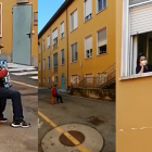Stefano Bozzini toca el acordeón en una calle de Castel San Giovanni (Emilia Romaña, Italia).