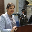 María Paula en su intervención en el acto de donación de canes.