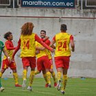 Los jugadores de Aucas festejan uno de los tantos que sirvieron para derrotar al Mushuc Runa