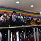 El coordinador de Pachakutik, Marlon Santi, encabezó la rueda de prensa de ayer.