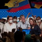 El candidato de CREO - PSC celebró ayer los resultados en el Centro de Convenciones de Guayaquil.