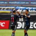 Joffre Escobar celebra el primer gol del equipo rayado ante el 9 de Octubre