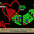Twitter. Imagen que Rafael Correa compartió la noche del jueves: en el croquis de la votación final, trazó un corazón a mano alzada sobre su bloque.