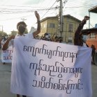 Protestas en Mandalay contra el golpe de Estado en Birmania.