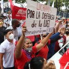 Un grupo de militantes y seguidores de la Unión Nacional de Educadores (UNE) realizó una manifestación en defensa de la reforma a la Ley de Educación.
