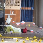 A victim"s body is seen at the shooting scene at entrance of the Billiards banquet hall in Miami Gardens, Florida, USA,