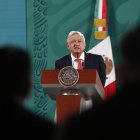 El presidente de México, Andrés Manuel López Obrador, habla hoy durante su conferencia matutina en Palacio Nacional de la Ciudad de México.