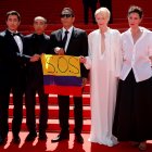Juan Pablo Urrego, Apichatpong Weerasethakul, Elkin Diaz, Tilda Swinton and Jeanne Balibar arrive for the screening of "Memoria" during the 74th annual Cannes Film Festival, in Cannes, France, 15 July 2021. The movie is presented in the Official Competition of the festival which runs from 06 to 17 July.