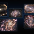 Esta imagen combina observaciones de cinco galaxias tomadas con el instrumento MUSE (Multi-Unit Spectroscopic Explorer, explorador espectroscópico multi-unidad), instalado en el Very Large Telescope (VLT) de ESO.