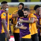 Jugadores de Barcelona celebran la clasificación a semifinales de Libertadores.