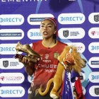 Madelin Riera, delantera de Deportivo Cuenca, tres veces consecutivas máxilla artillera de la Superliga femenina.
