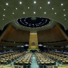 Vista del salón de la Asamblea General de la ONU vacía, este 20 de septiembre de 2021, antes del inicio de las sesiones de su edición 76, en Nueva York.