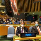 Guillermo Lasso en una Asamblea de la ONU.