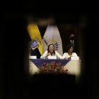 La presidenta Guadalupe Llori junto con jefes de bloques mantuvieron un conversatorio con la prensa en la Asamblea ayer 27 septiembre del 2021.