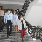 El director del SNAI, Bolívar Garzón; y la ministra de Gobierno, Alejandra Vela, participaron de la rueda de prensa.