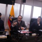 JULIEN REYNAUD, FONDO MONETARIO INTERNANCIONAL, SIMÓN CUEVA, MINISTRO DE ECONOMÍA Y FINANZAS, GUILLERMO AVELLÁN Y EDUARDO BONILLA, SECRETARIO DE COMUNICACIÓN, EN LA RUEDA DE PRENSA SOBRE EL ACUERDO CON EL FMI RENE FRAGA. Quito 8 de septiembre del 2021. Agencia (ag-extra ag-expreso ag-quito)