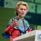 European Commission President Ursula von der Leyen speaks during the Action on Forests and Land Use session at the UN Climate Change Conference (COP26) in Glasgow, Britain.