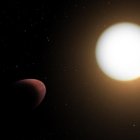Representación artística del planeta WASP-103b deformado por las potentes fuerzas de marea de su estrella anfitriona, WASP-103