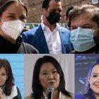 Combo de fotografías en el que se registró: arriba, a la primera dama de Chile, Irina Karamanos (i), junto al presidente electo Gabriel Boric, y, abajo de izquierda a derecha, a la vicepresidenta de Argentina, Cristina Fernández; a Keiko Fujimori y a la presidente de Honduras, Xiomara Castro.