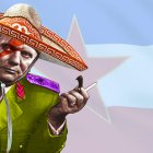 Josip Broz, Tito, en un montaje en el que luce un sombrero ranchero, en alusión a uno de los ritmos adoptados por la antigua Yugoslavia.