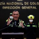 El director general de la Policía Nacional de Colombia, general Jorge Luis Vargas Valencia, habla durante una rueda de prensa