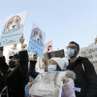 Protesta el pasado mes de enero de diferentes entidades animalistas y ecologistas para exigir al Parque Científico de Barcelona que pare el experimento con más de 30 perros de la raza beagle.