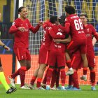 Los jugadores del Liverpool celebran el segundo gol ante el Inter de Milán