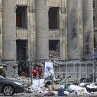 Daños ocasionados por los bombardeos rusos sobre el centro de la ciudad ucraniana de Járkov.
