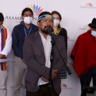 Informe. Marlon Santi, coordinador de Pachakutik, durante una de sus asistencias a la Asamblea Nacional.