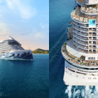 Fotografía cedida por la naviera Norwegian Cruise Line (NCL) donde aparece su nuevo crucero Norwegian Prima, de 142.500 toneladas y capacidad para 3.250 pasajeros, que es el primer barco de una serie de seis de una nueva clase que NLC tiene ya encargados al astillero italiano Fincantieri.