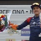 La celebración de Richard Carapaz tras coronarse como vicecampeón de la Vuelta a Cataluña.