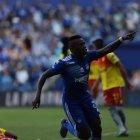 Bryan Carabalí celebra el primer tanto de Emelec ante el Aucas al minuto 9.
