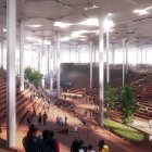 Pekín. La biblioteca alojará en su interior un enorme espacio abierto con ambientes escalonados enmarcado por una fachada de vidrio de gran altura.