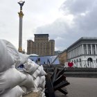 Barricadas y medidas de seguridad en la Plaza del Maidan en Kiev, el pasado mes de marzo, ante el avance de las tropas rusas
