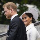 Los duques de Sussex, Enrique y Meghan, a su llegada a uno de los actos celebrados con motivo del jubileo de la reina Isabel II